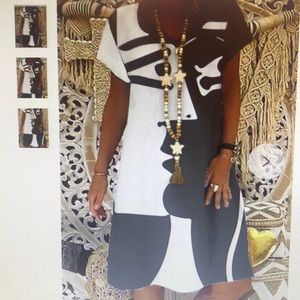 Abstract printed casual short sleeve dress